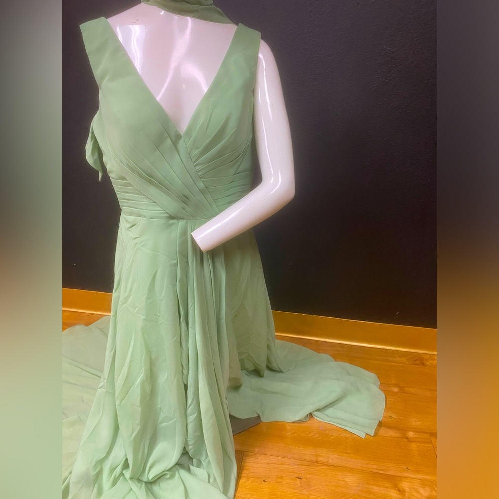 Women V Neck Bridesmaid Dresses w Slit Chiffon Pleated Formal Evening Dress Sz:8